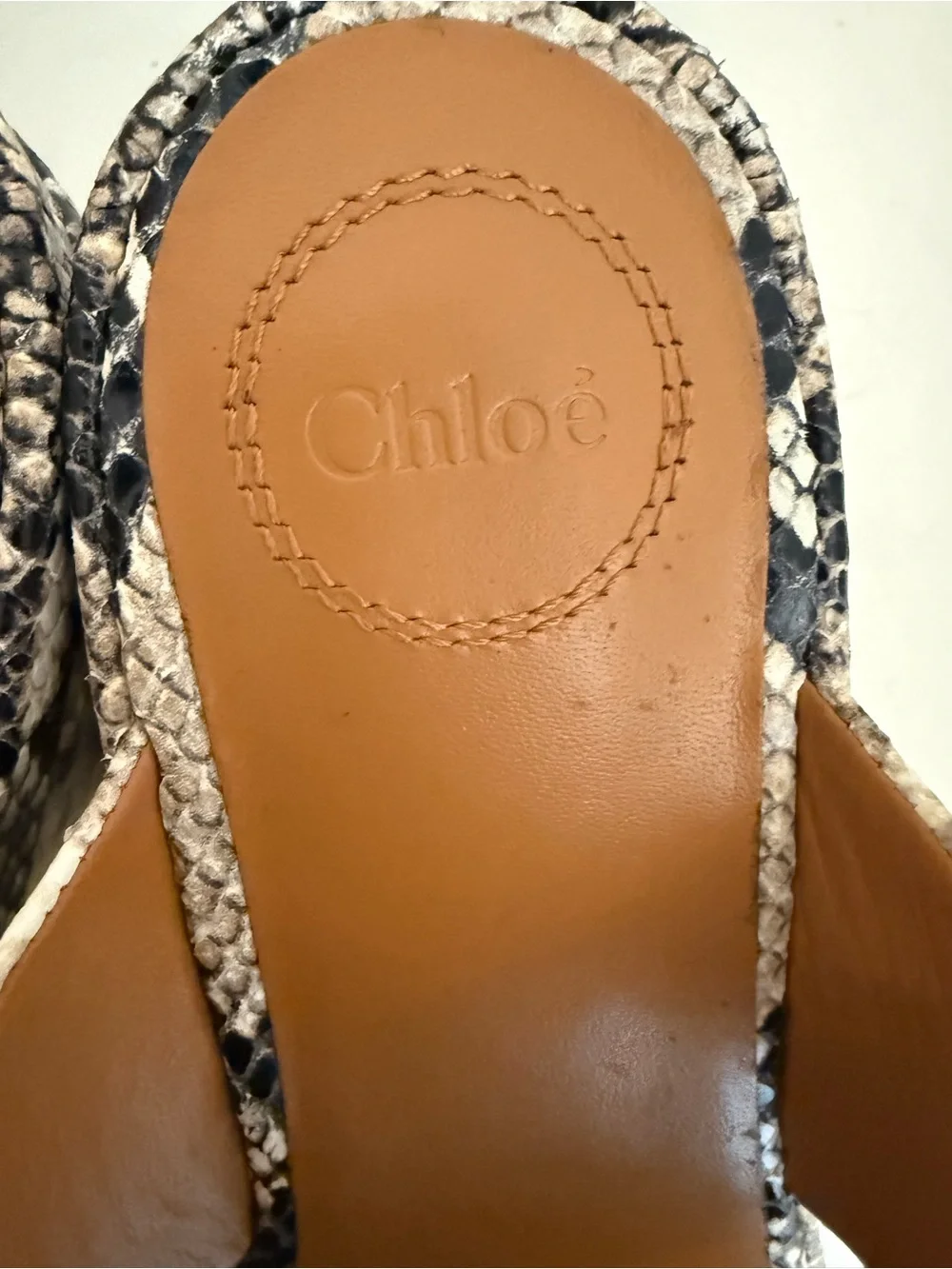 Chloé Odina Mule Snakeskin-Print Platform Block Heel Sandals Black Cream Tan 40